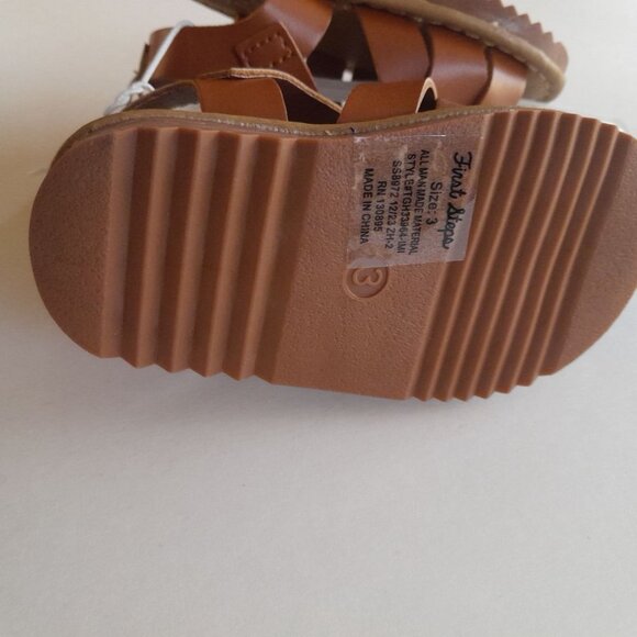 Baby Girls Tan Faux Leather Sandals Size 3 - Picture 5 of 6